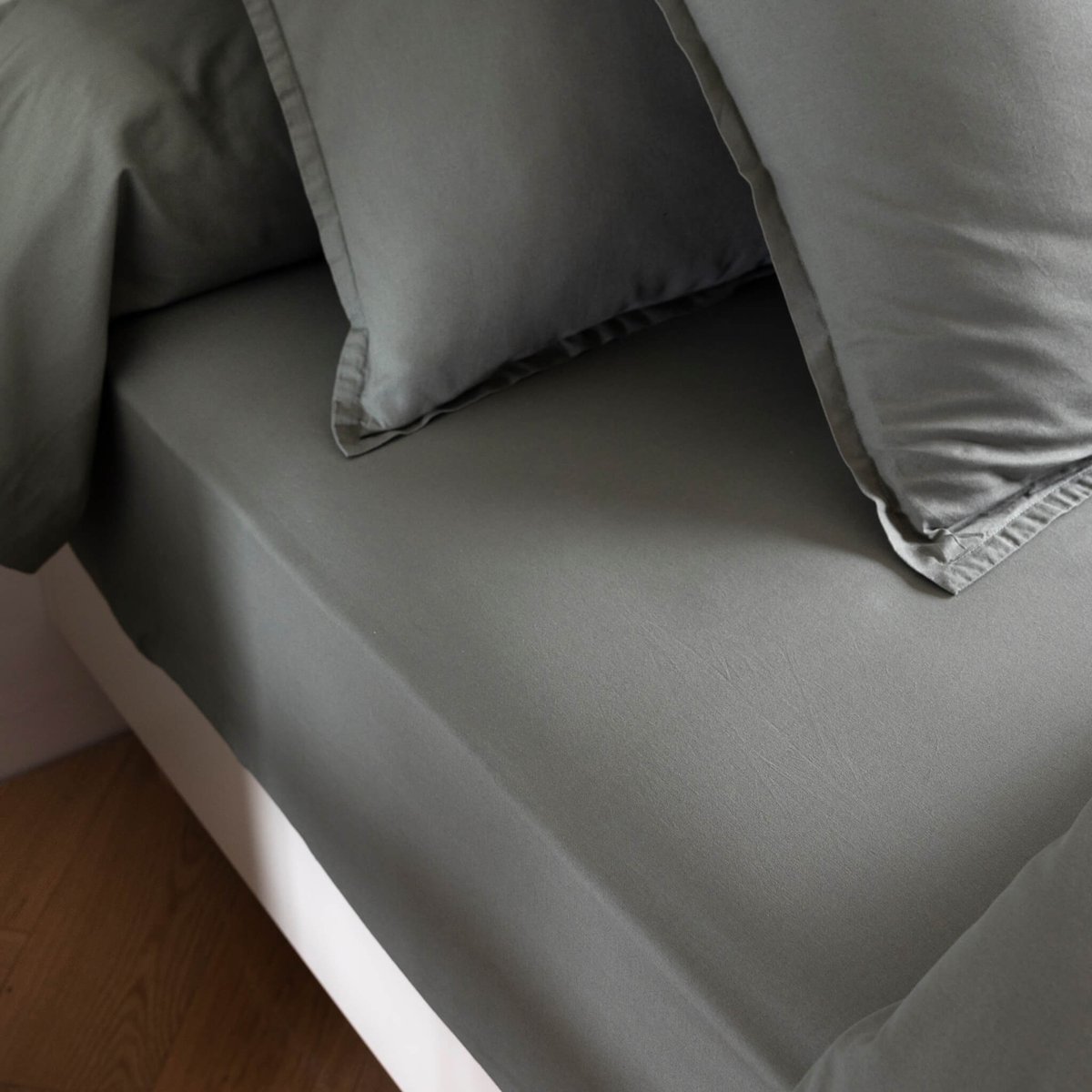 Drap housse coton lavé bonnet 40 cm - CELESTE kaki, SOMEO