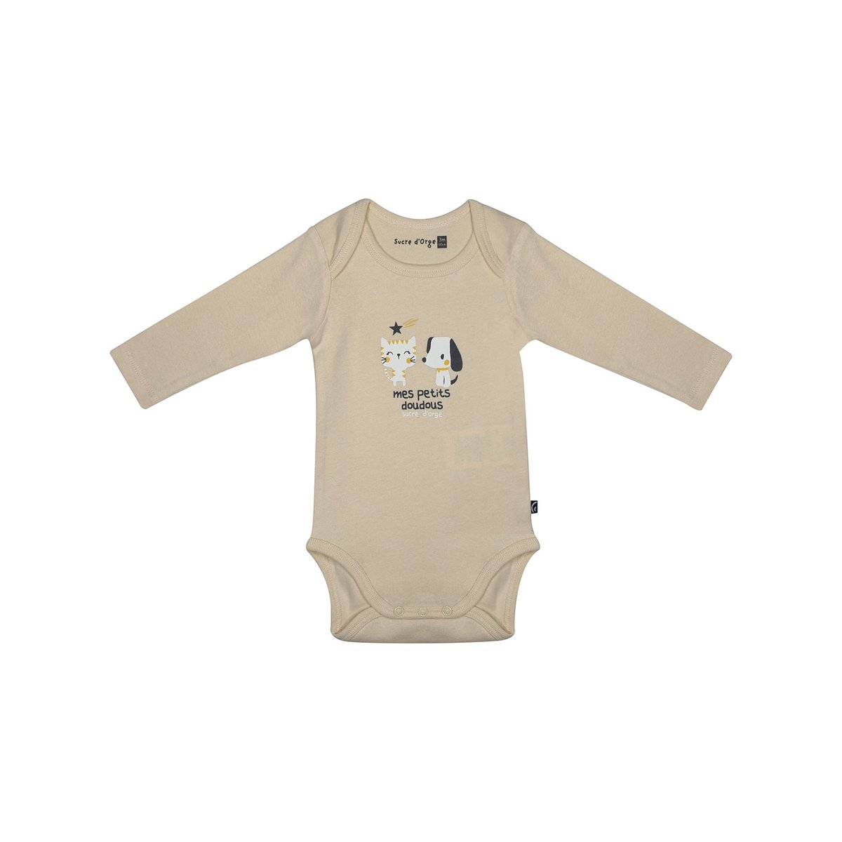 Lot de 3 bodies idan manches longues bebe beige, SUCRE D'ORGE
