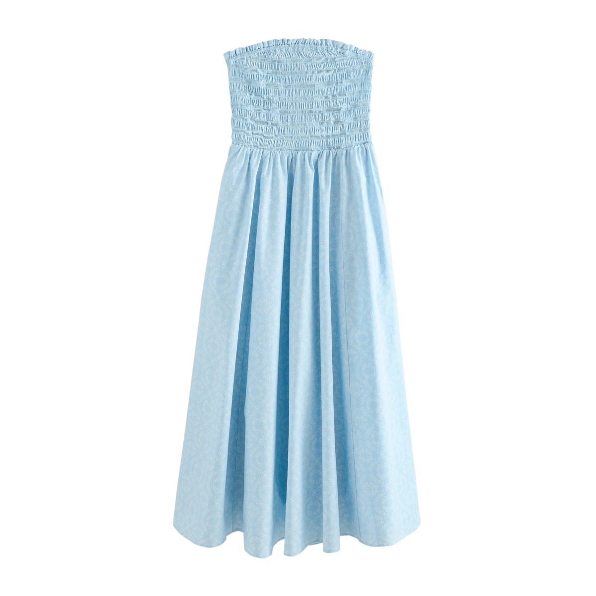 Robe midi à fronces et encolure bandeau imprimé floral bleu, NEXT