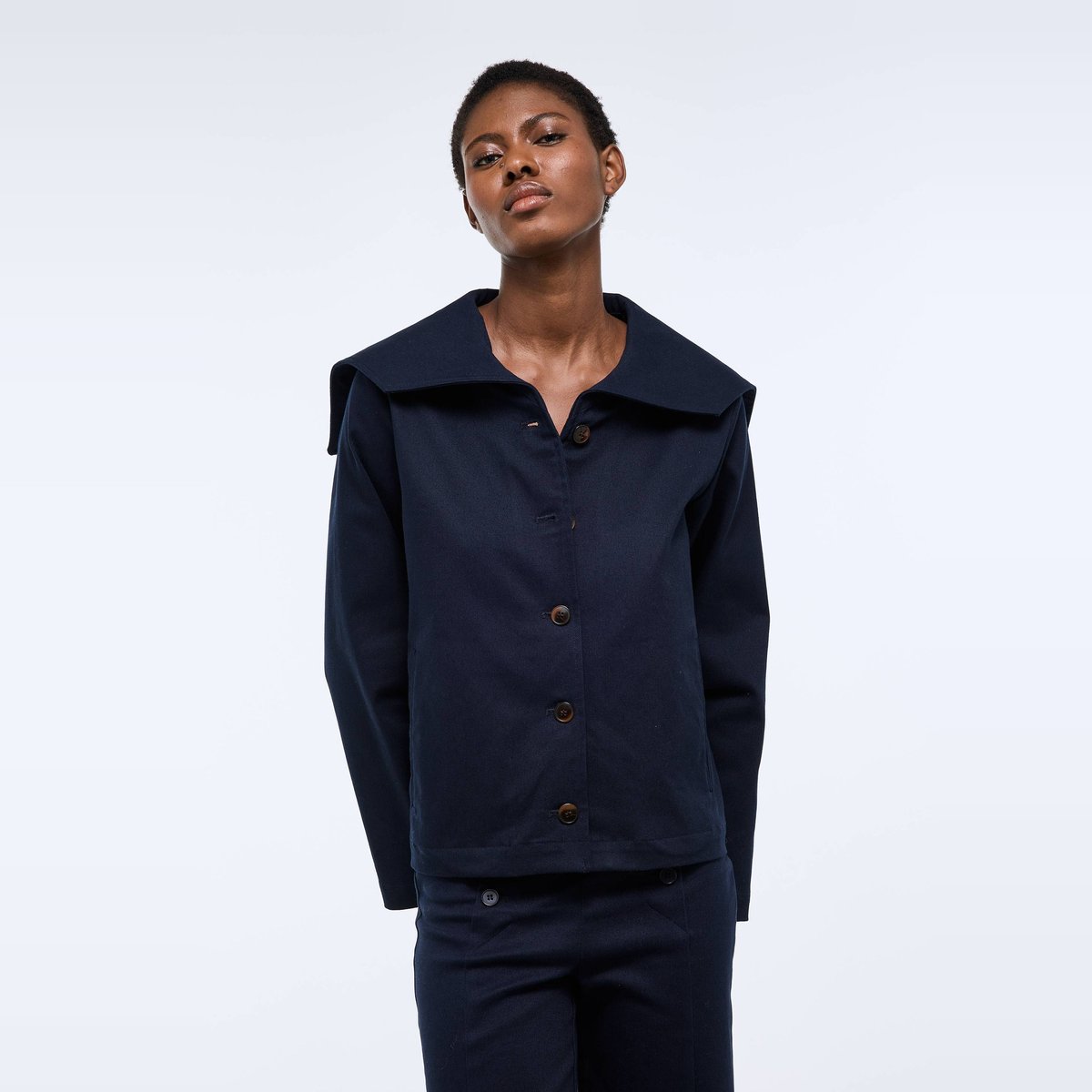 Veste courte col marin contenant du coton marine, MONOPRIX