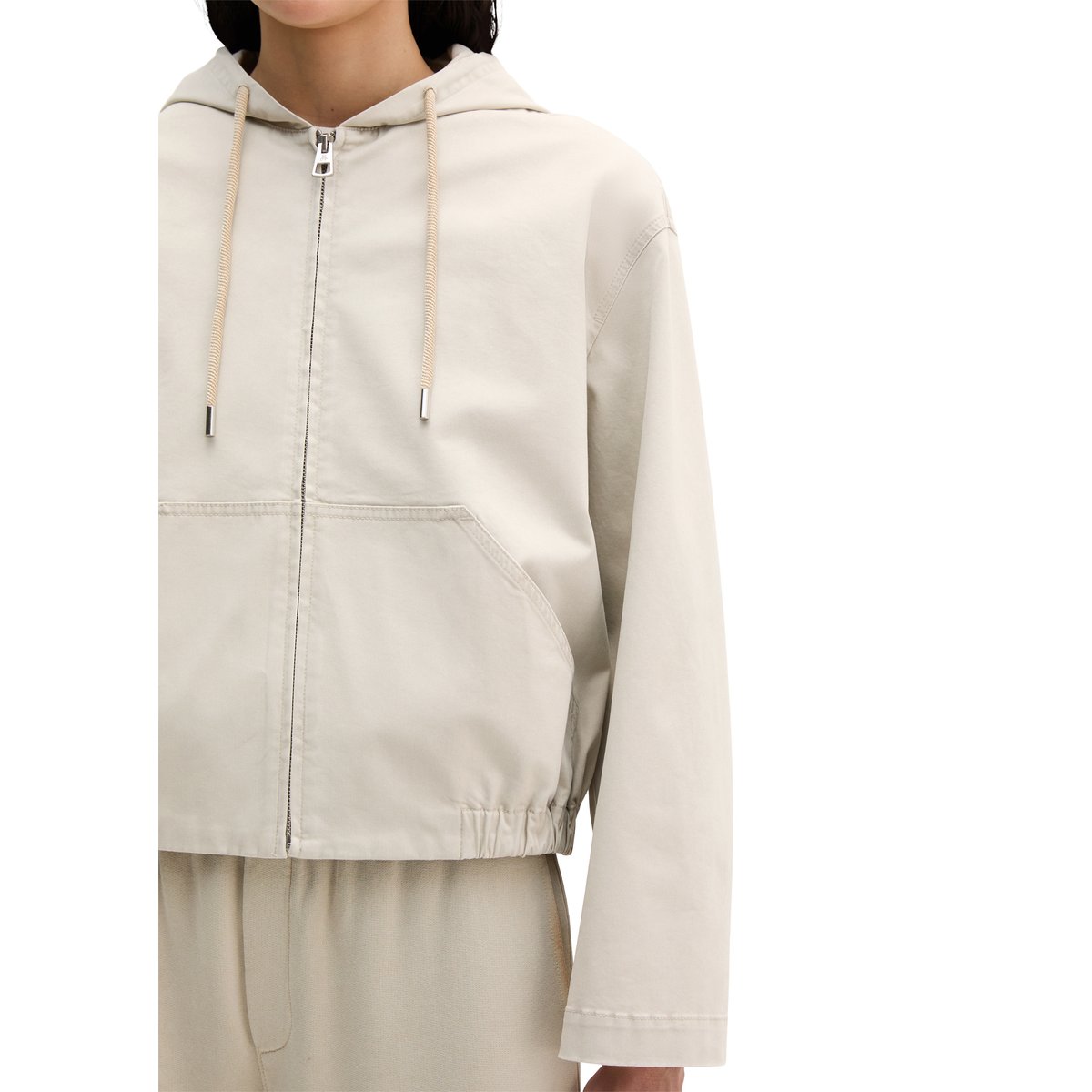 Blouson avec capuche loose en sergé de coton brossé gris clair, MARC O'POLO