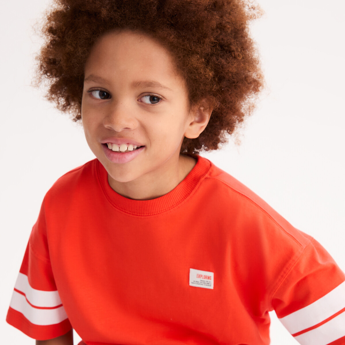 T-shirt oversize, col rond, avec manches rayées rouge coquelicot, LA REDOUTE COLLECTIONS