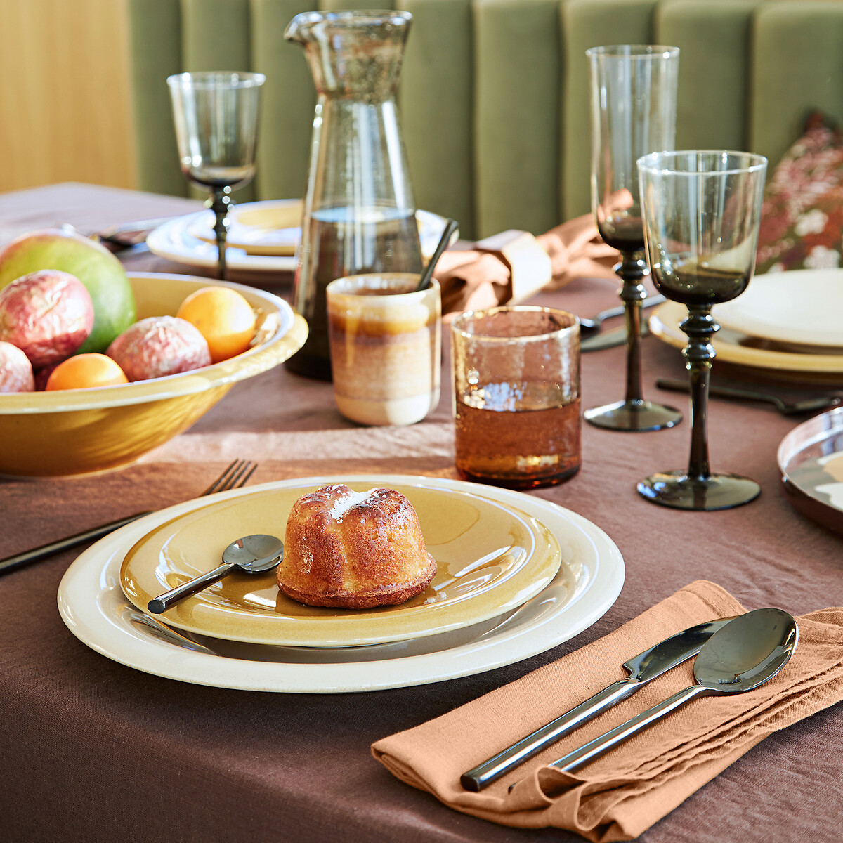 Lot de 4 assiettes plates, grès émaillé, Toria moutarde, LA REDOUTE INTERIEURS