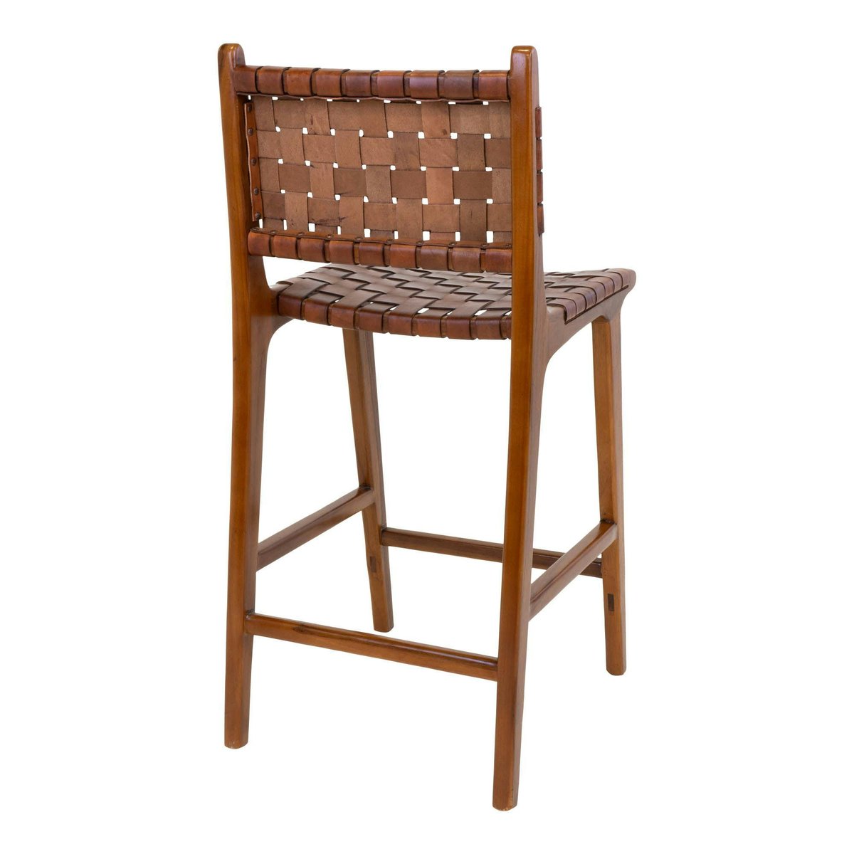 Chaise de bar en bois de teck et cuir marron MENDOZA bois naturel, PIER IMPORT
