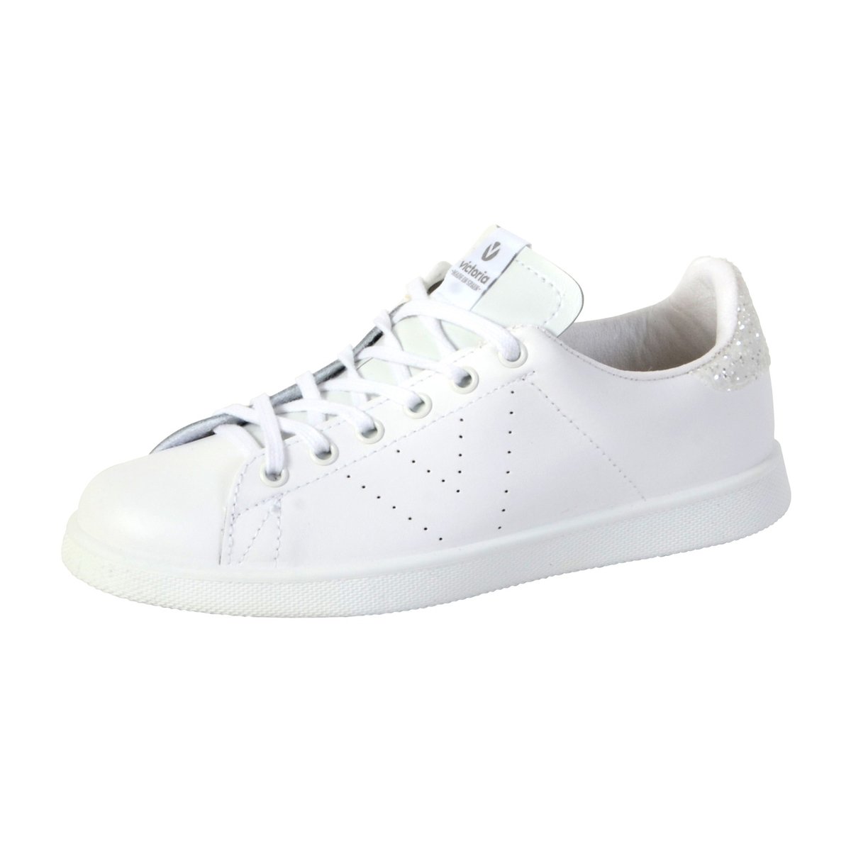 Baskets cuir et paillettes blanc, VICTORIA