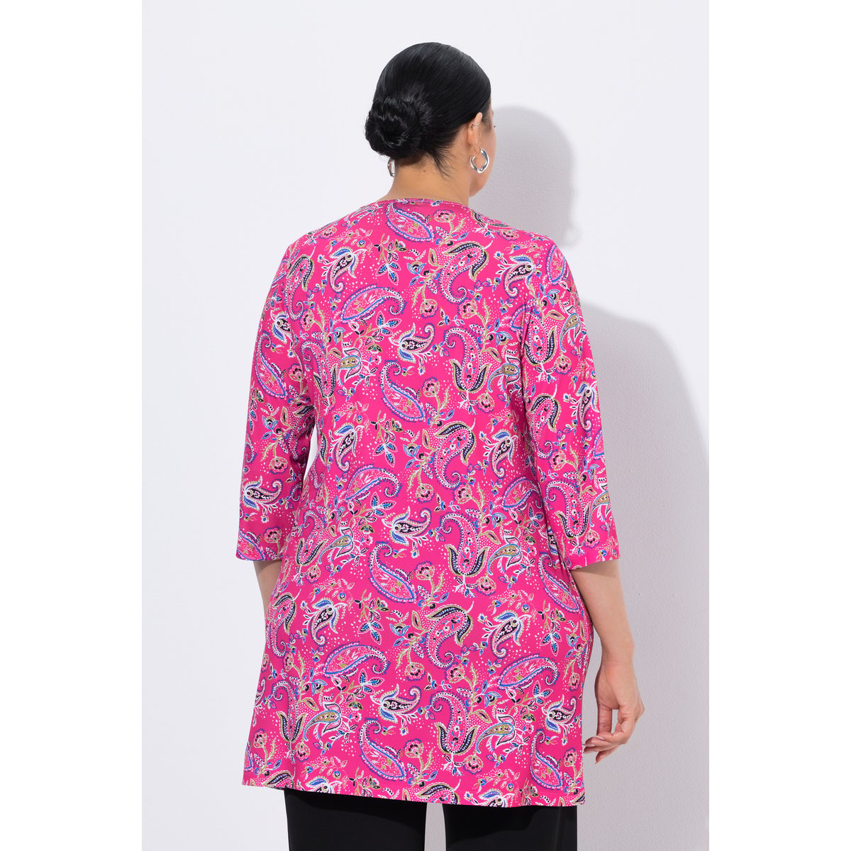 T-shirt long motif cachemire fuchsia clair, ULLA POPKEN