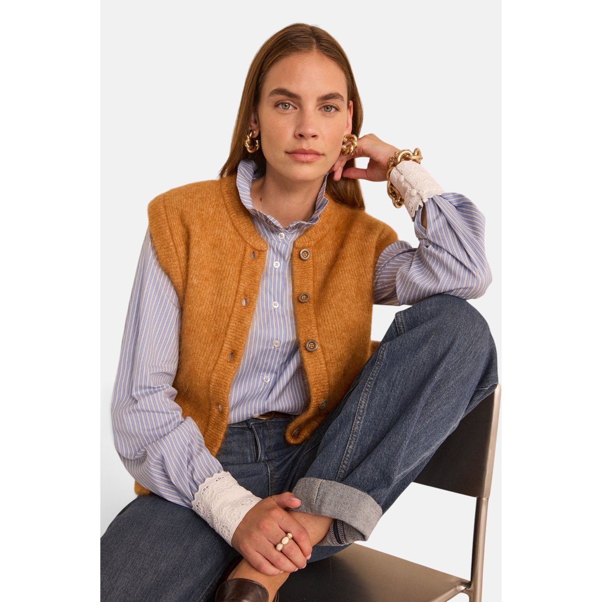 Blouse rayée en coton DOUCE bleu chambray, Maison 123