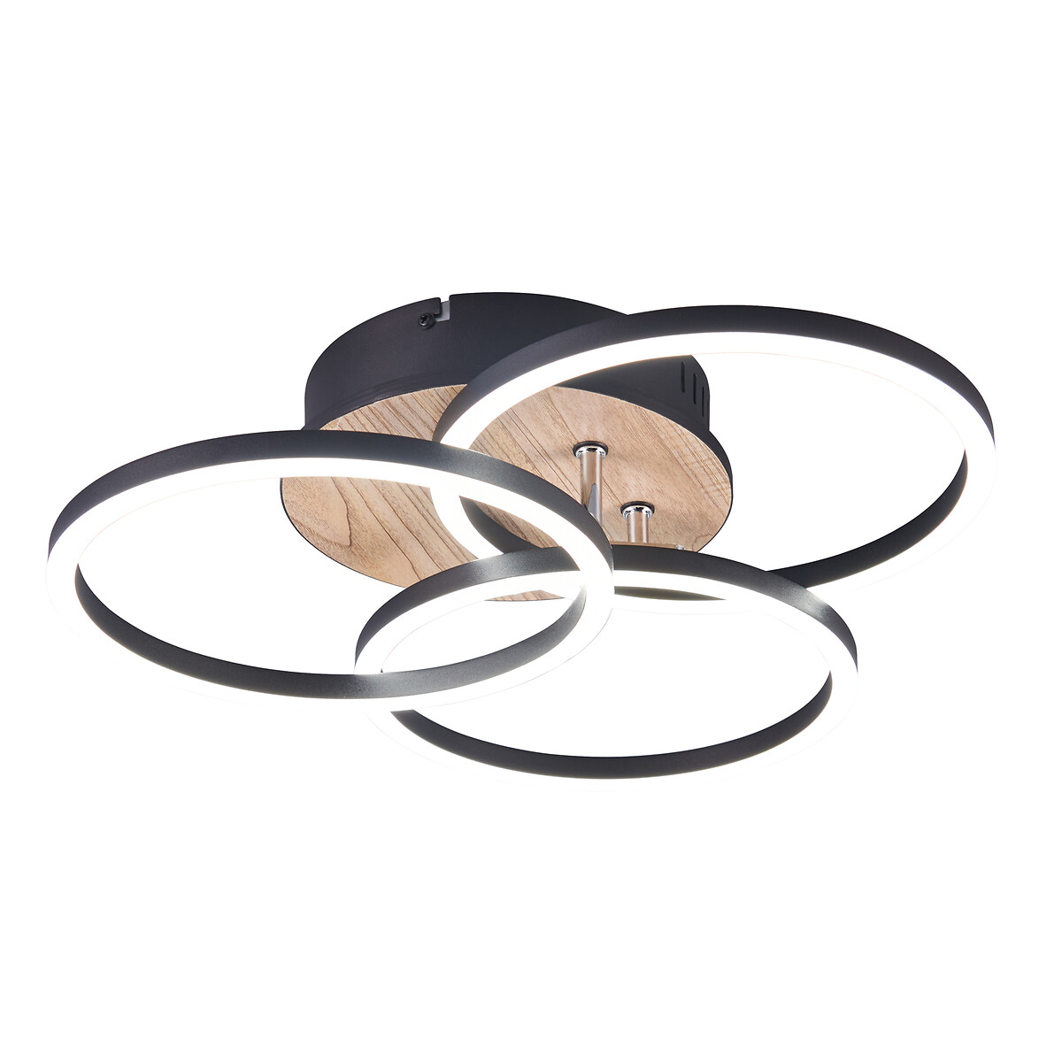 Candeeiro de teto Circle, TRIO Lighting preto/madeira, TRIO LIGHTING