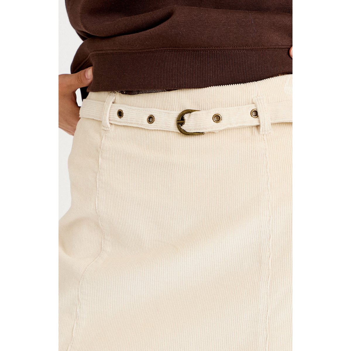 Jupe-short évasée velours ceinture ecru, CACHE CACHE