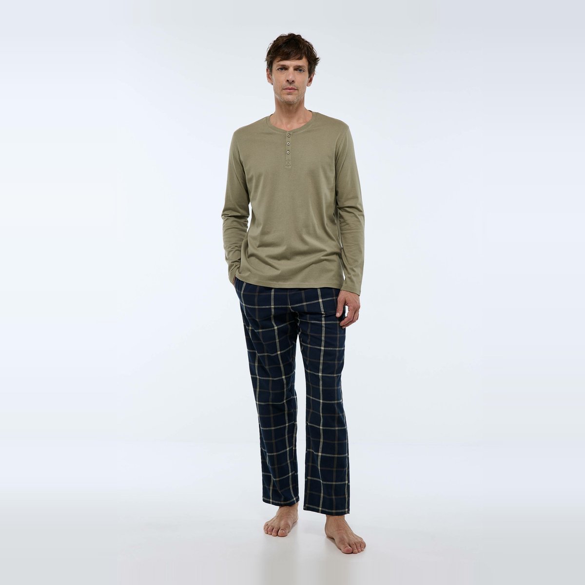 Pyjama manches longues en jersey et pantalon en flanelle en coton BIO GOTS. marine, MONOPRIX