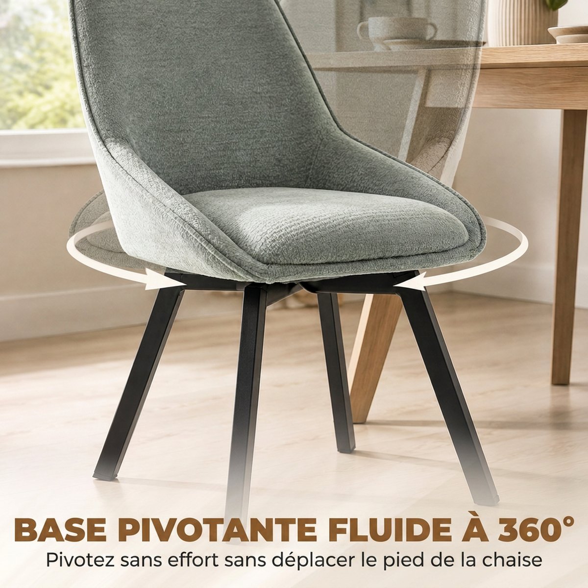 Chaise de salle à manger Tissu chenille (100 vert clair, HOMCOM