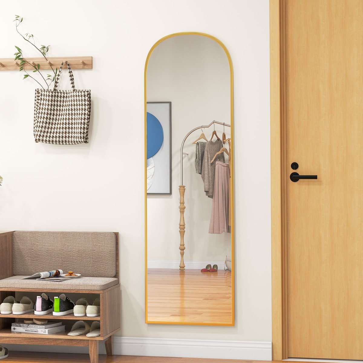Miroir en pied Alliage d'aluminium Noir jaune, HOMCOM