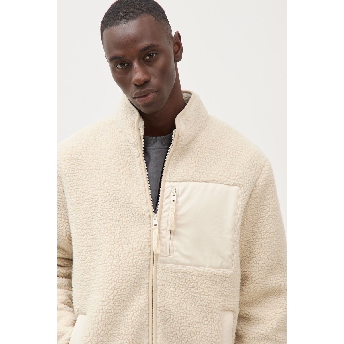 Veste droite sherpa col montant sable, BONOBO