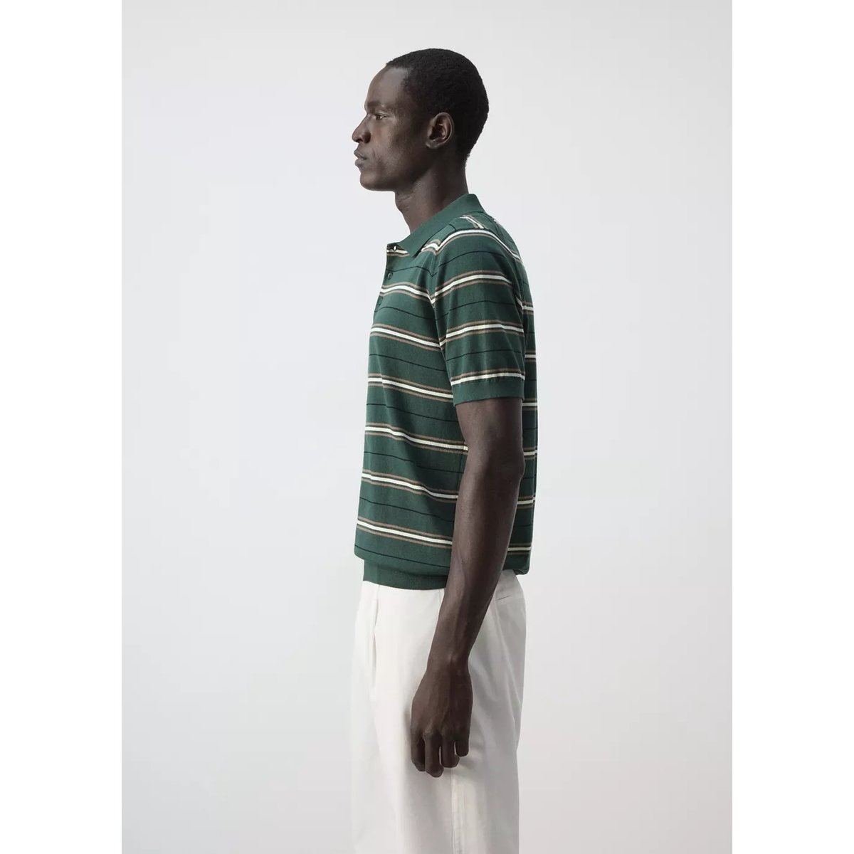 Polo 100 % coton maille fine à rayures vert billard, MANGO MAN