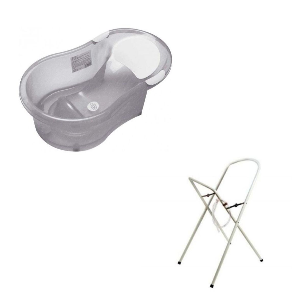 Baignoire 0-6 mois grise pailletée translucide avec transat intégré + support à pied grise pailletée, DBB REMOND