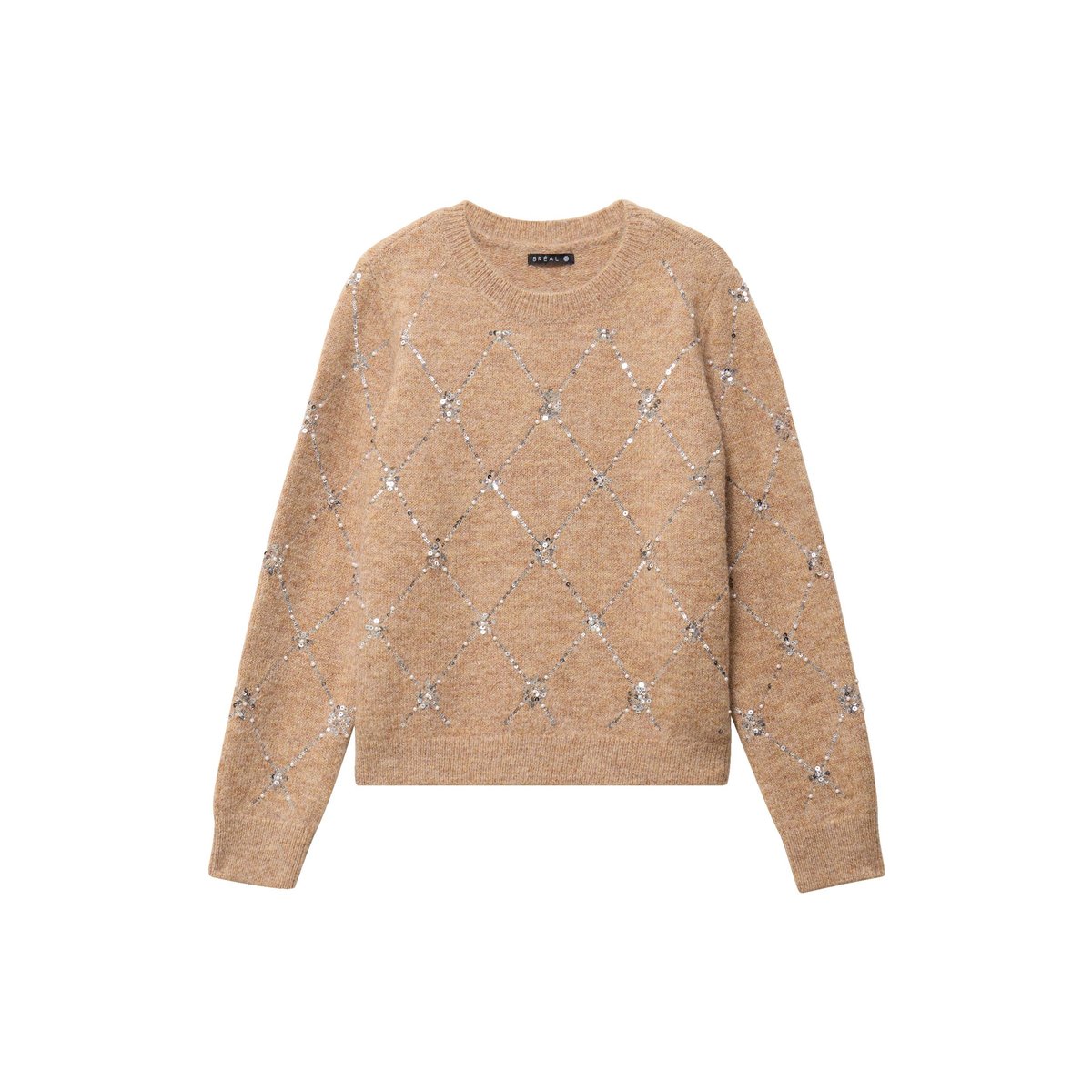 Pull col rond à sequins marron clair, BREAL