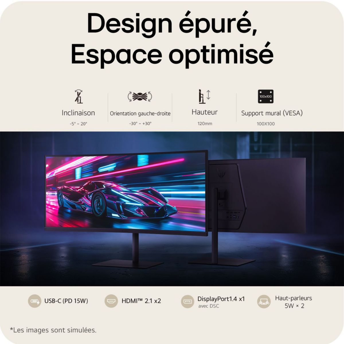 Ecran PC Gamer 34G630A 34" Incurvé UWQHD 240Hz VA HDR10 AMD FreeSync & G-Sync couleur unique, LG