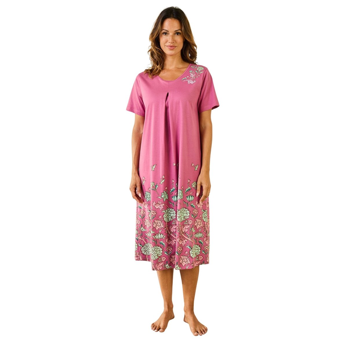 Chemise de nuit manches courtes imprimé rose, DAXON
