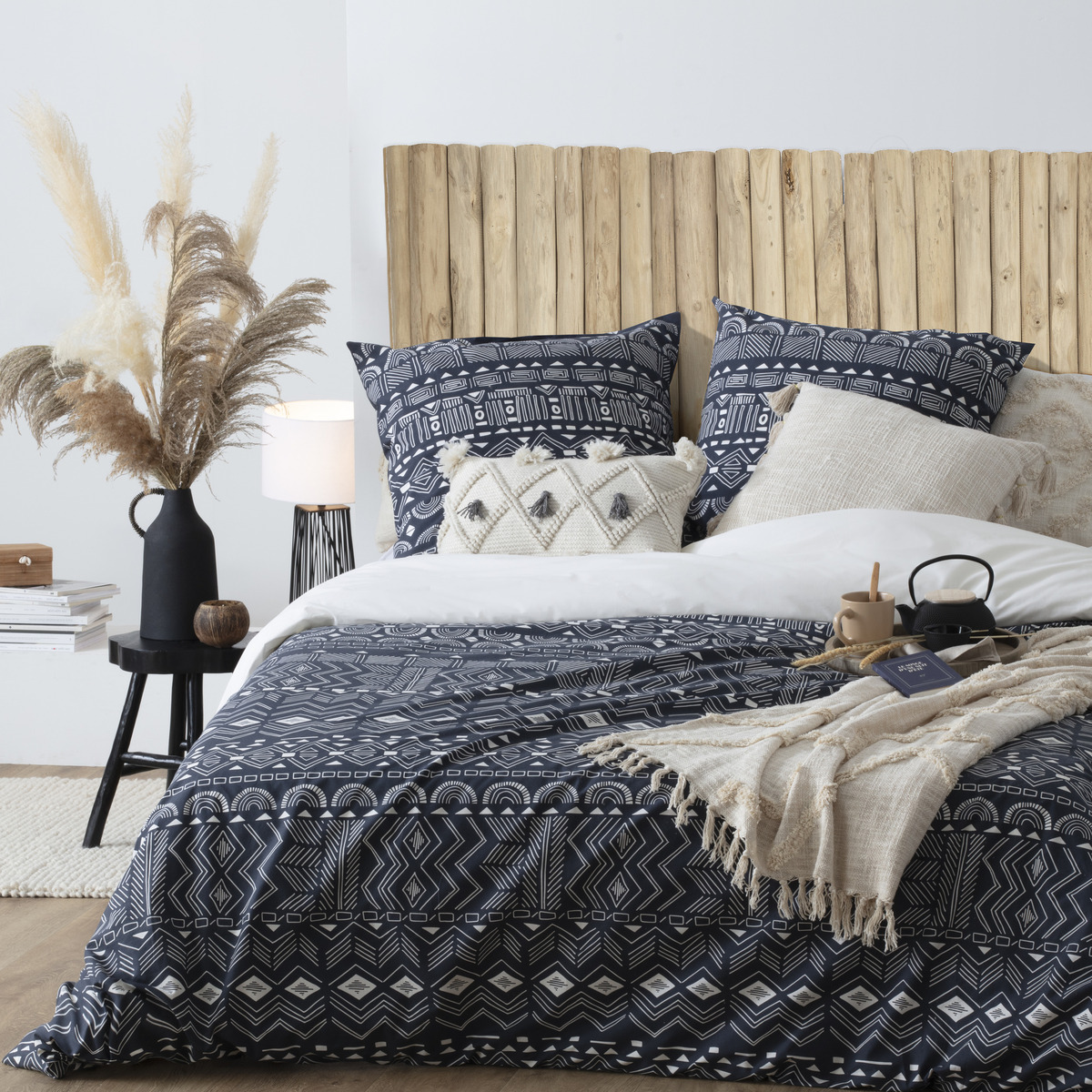 Tête de lit en teck brut pour sommier 160cm JAYDEN beige, ATMOSPHERA