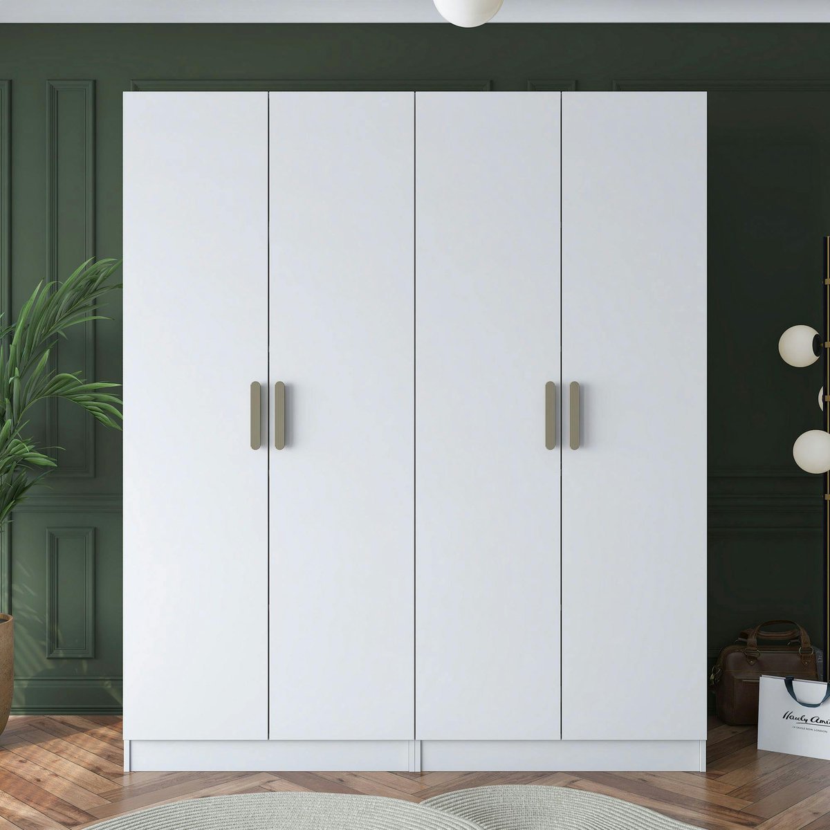 Armoire blanche 4 portes à poignées verticales BYRON blanc, PIER IMPORT
