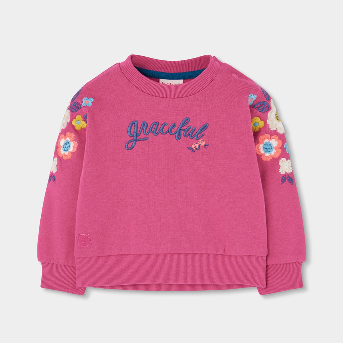 Sweat-shirt fille en molleton brodé fleurs violet, BOBOLI