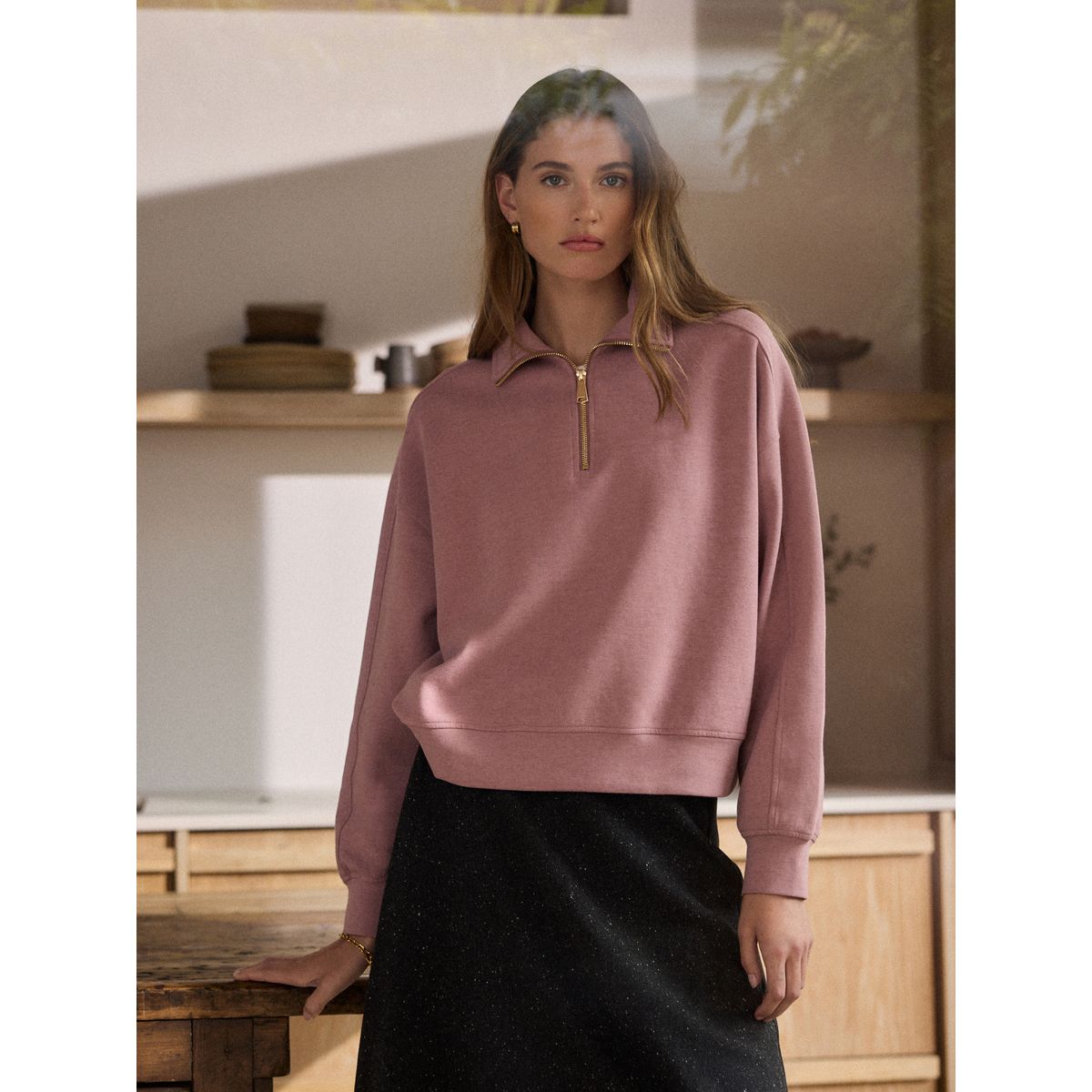 Sweat à col zippé n. premium mauve/rose, NEXT