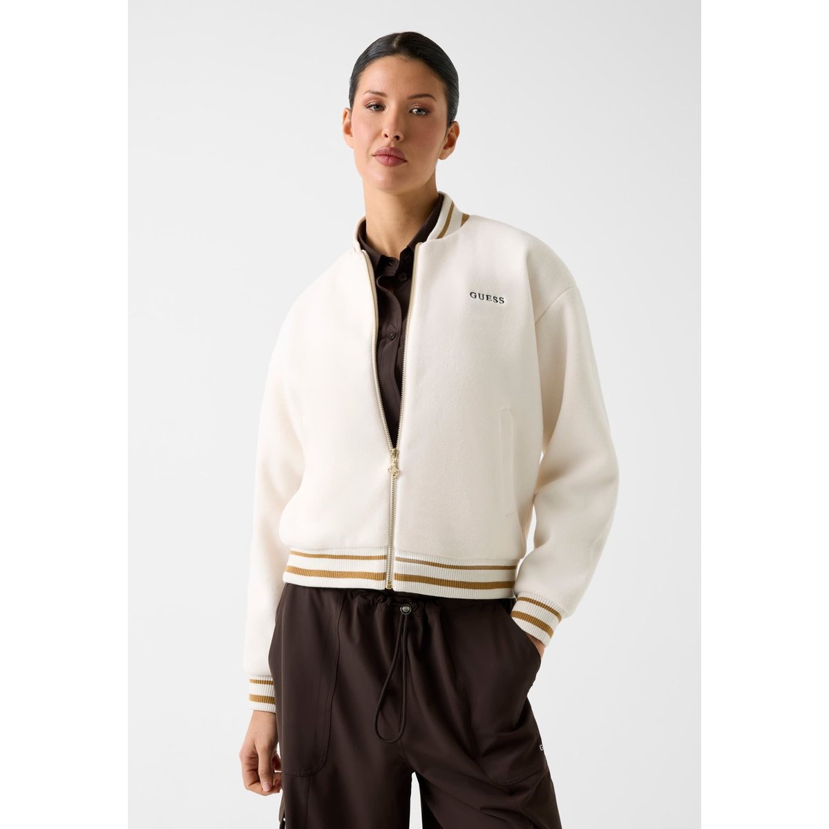 Blouson Bomber Zippé Intégral blanc, GUESS