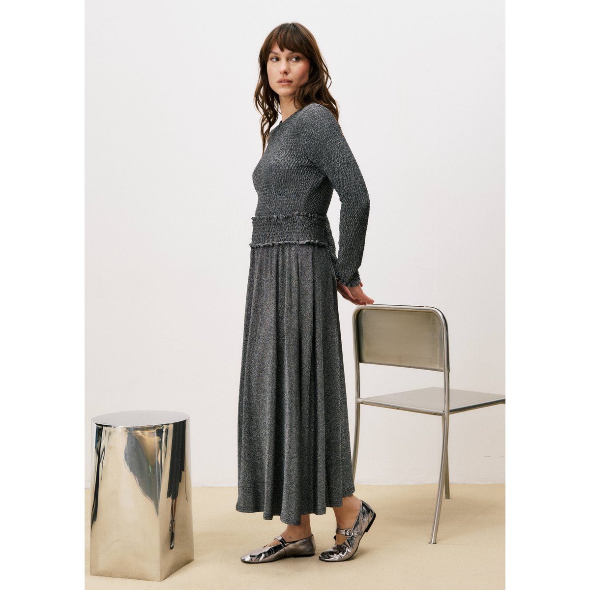 Robe longue DEBBIE argente, FRNCH