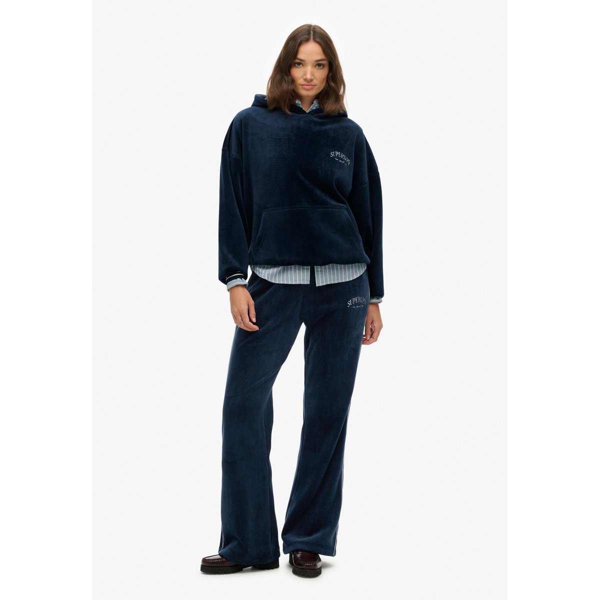 Country Club Velour Sweat à capuche décontracté bleu marine intense, SUPERDRY