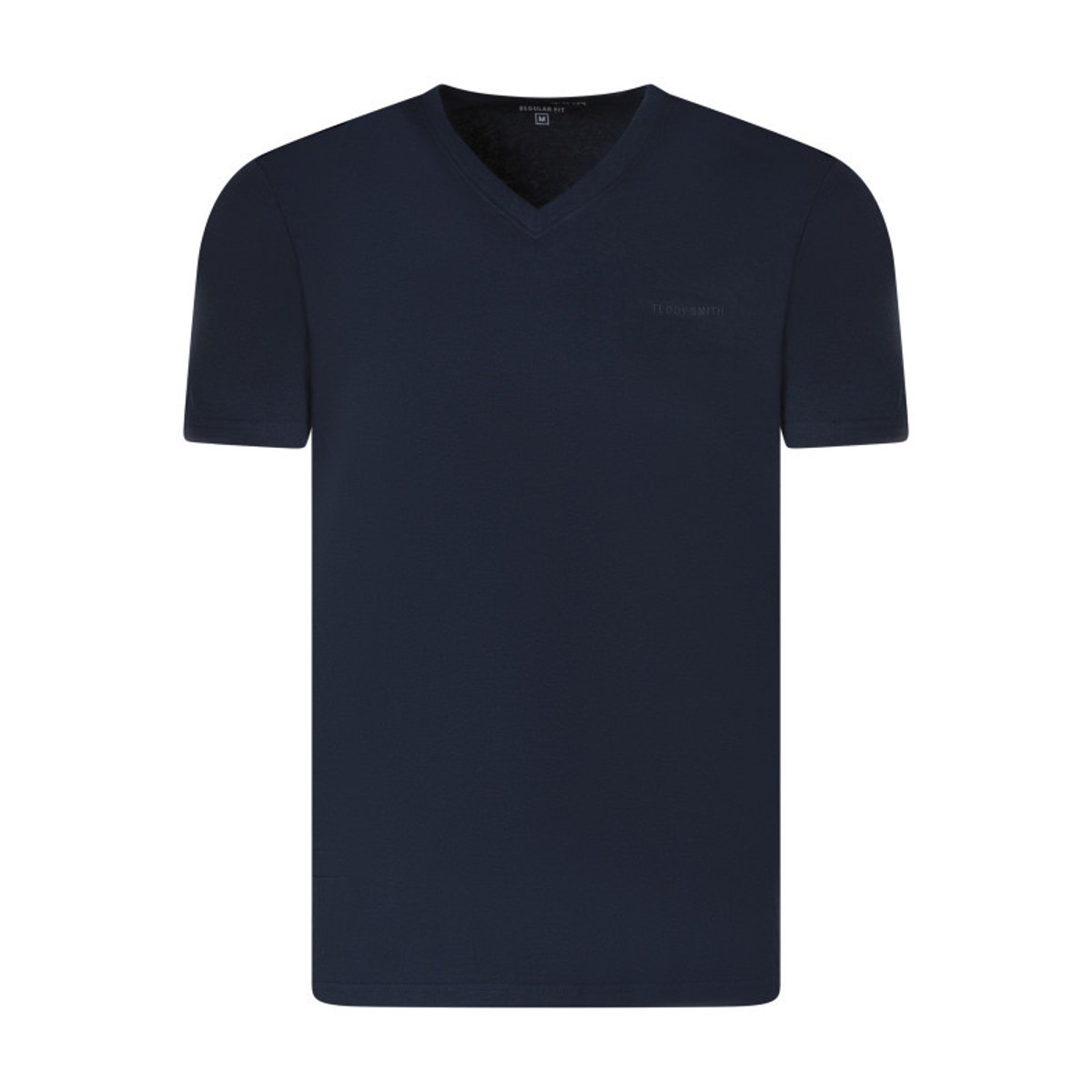 T-shirt en coton bleu foncé à coupe droite pourvu d'un col v bleu foncé, TEDDY SMITH