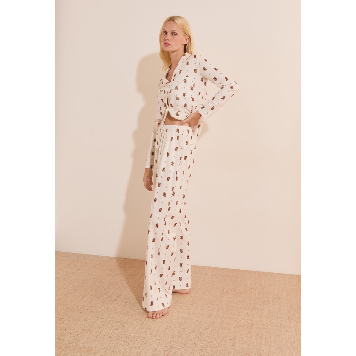 Pantalon de pyjama à motifs chiens en coton RUBY ecru, ETAM