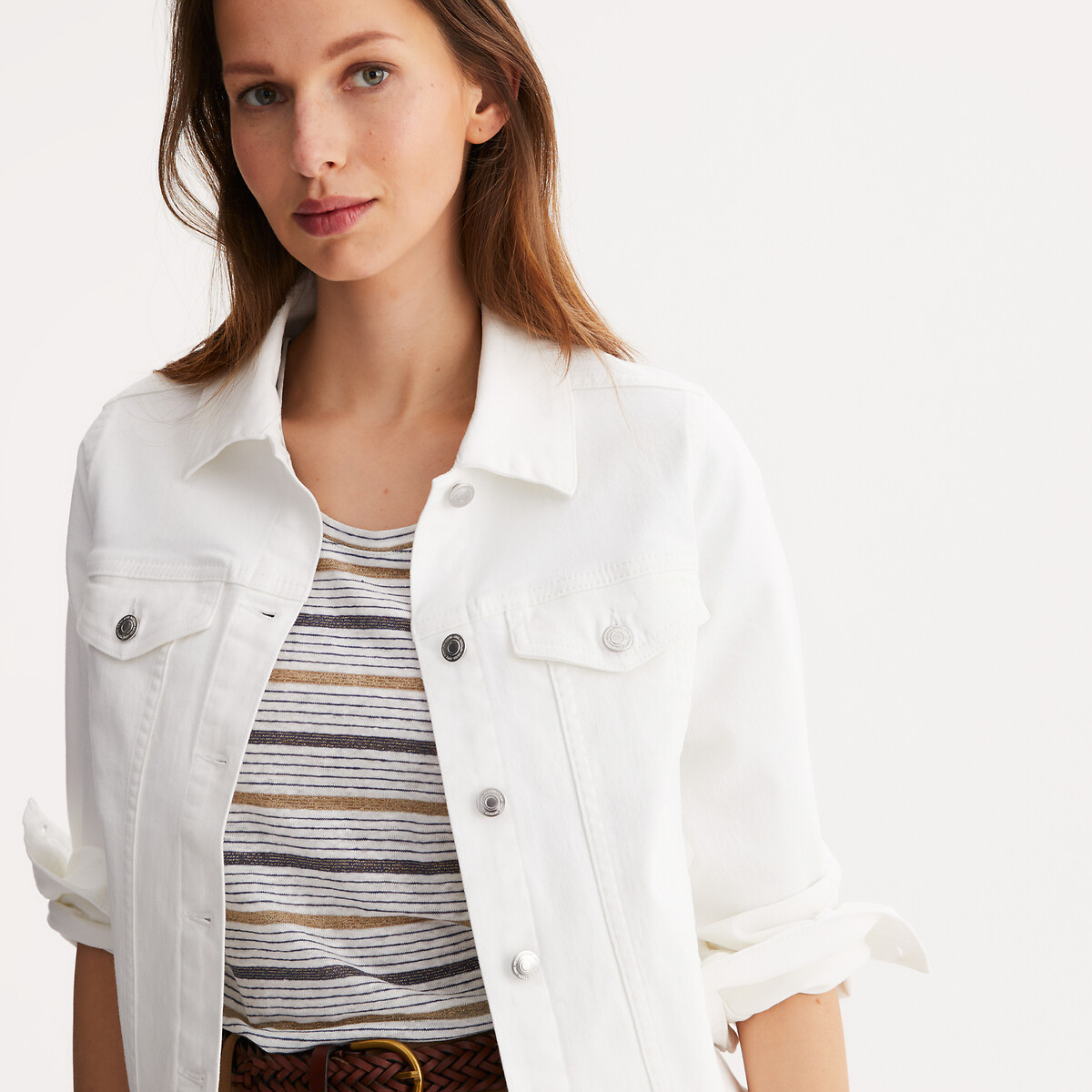 Denim Fitted Short Jacket white denim, ANNE WEYBURN