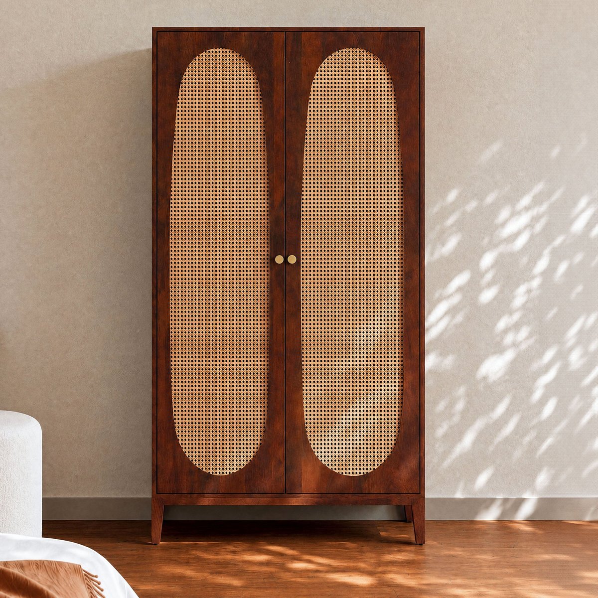 Amoire en bois de manguier et cannage - LANKA marron foncé, MAISON PAVANE