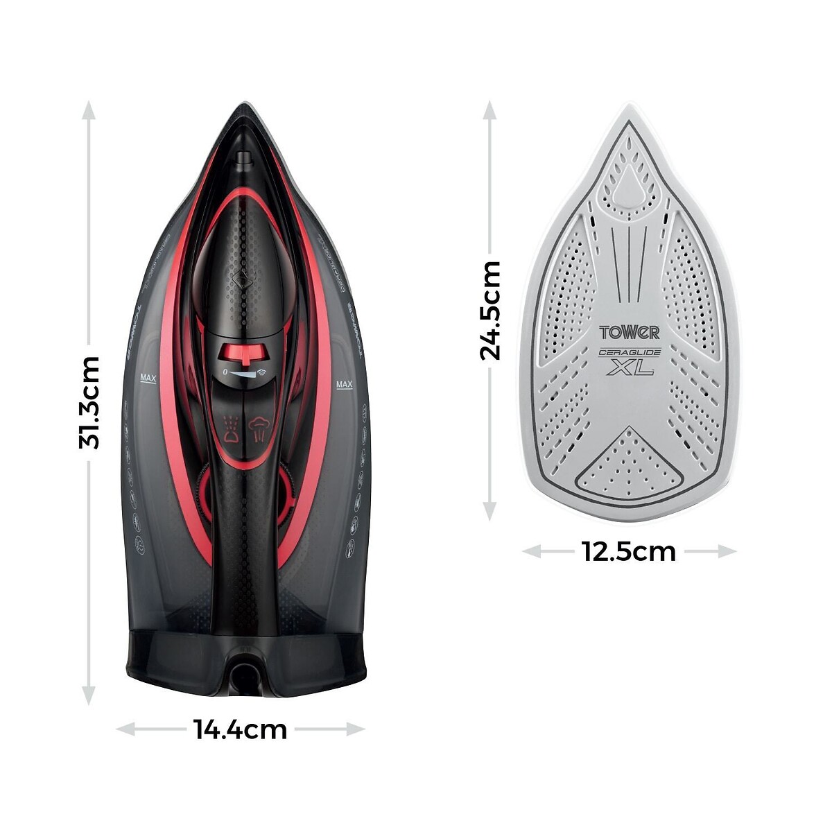 3100W Ceraglide Steam Iron with XL Soleplate - T22032 red, TOWER