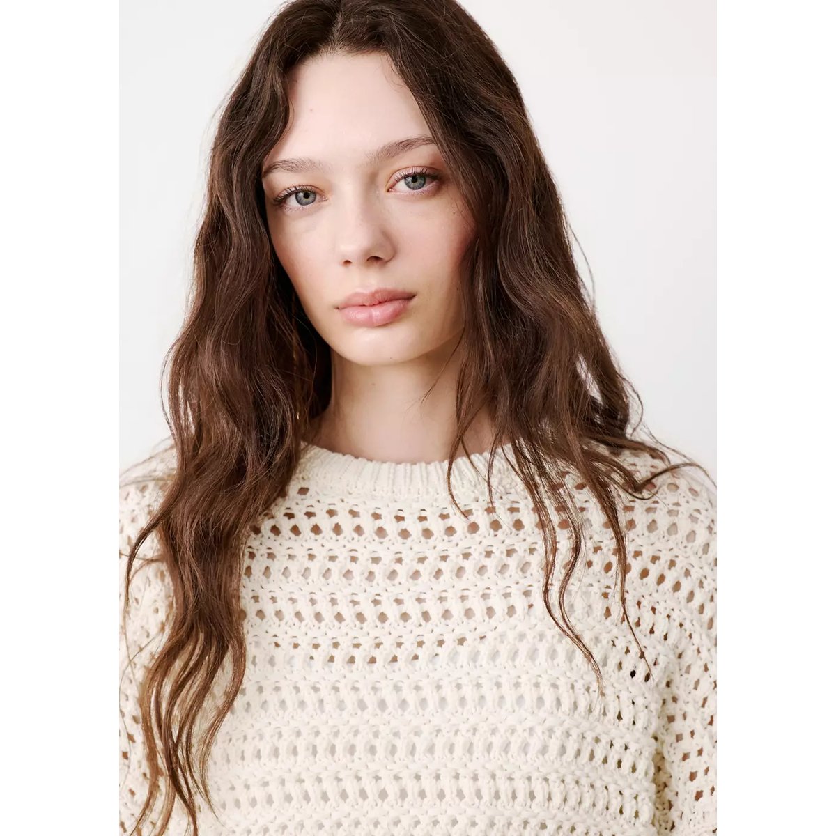Pull crochet manches longues blanc cassé, MANGO TEEN