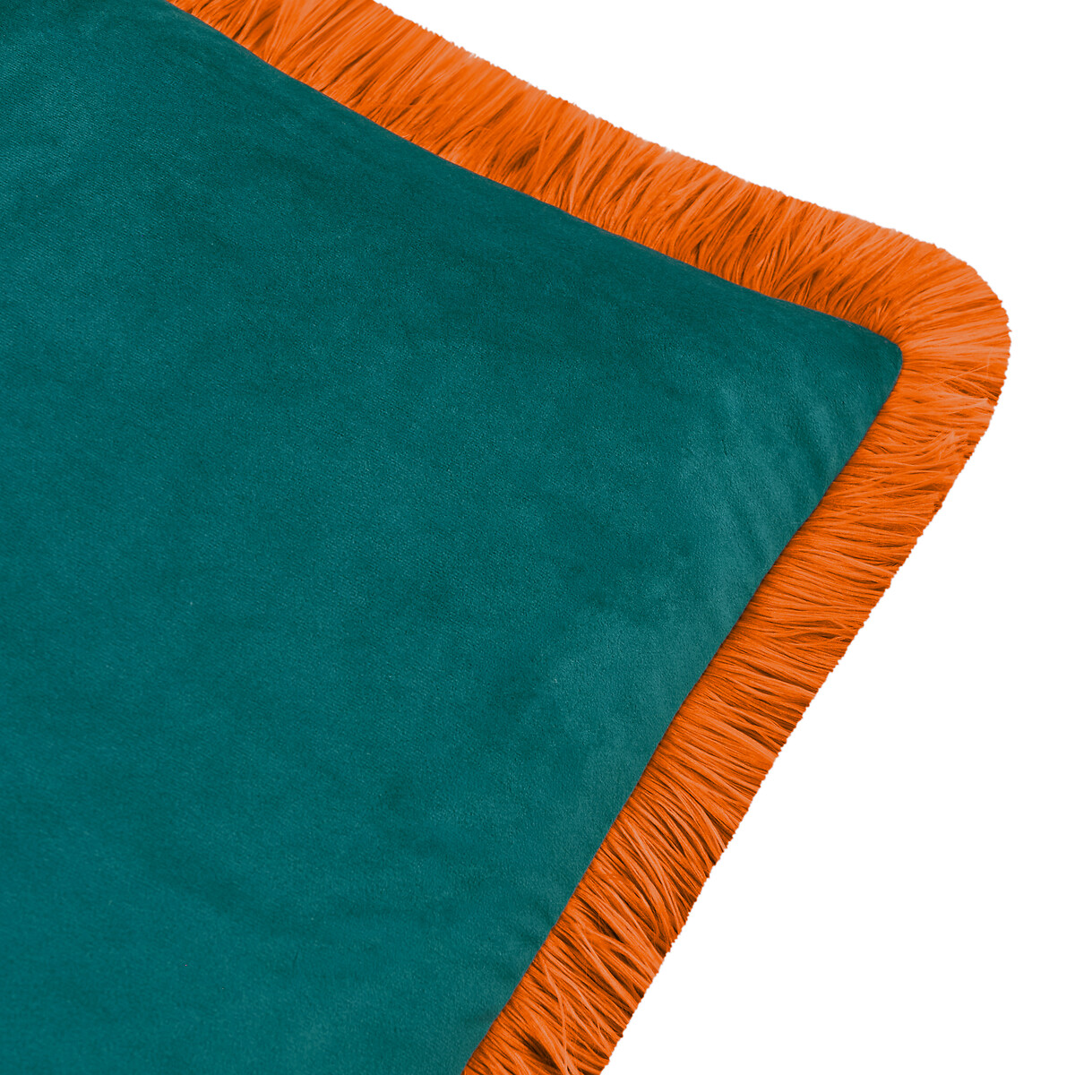Halo Fringed Velvet Cushion coral/teal, FURN.