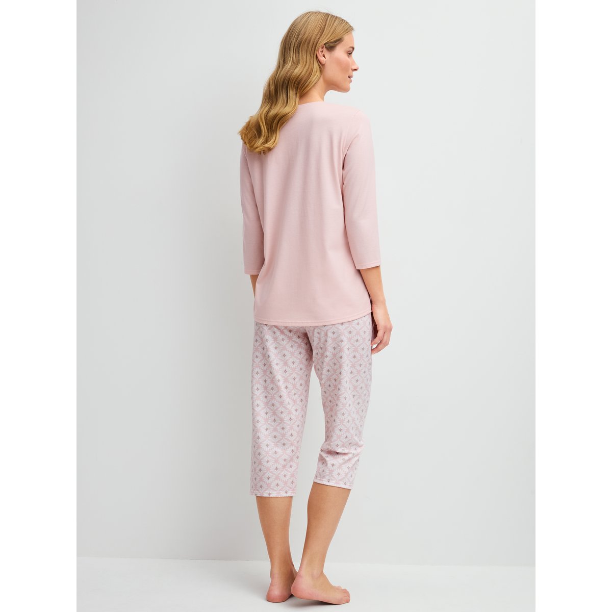 Pyjama capri manches 3/4 Coton FLOWER NIGHTS rose pêche, CALIDA