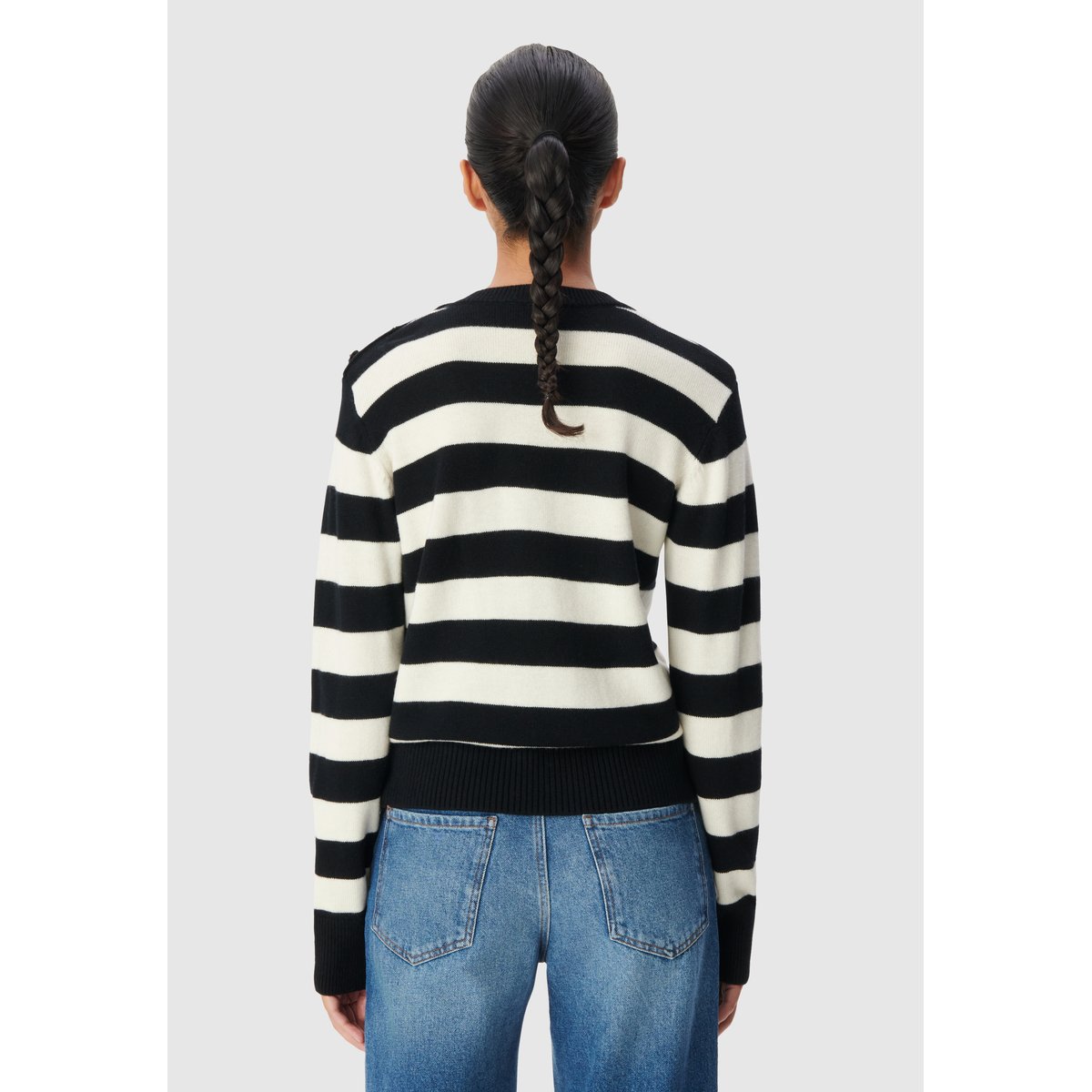 Pull tricot laine motif rayures blanc cassé, IKKS