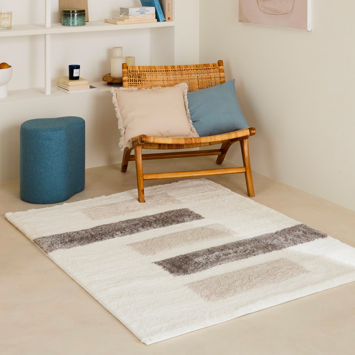 Tapis doux géométriques KARENA ivoire, NAZAR RUGS