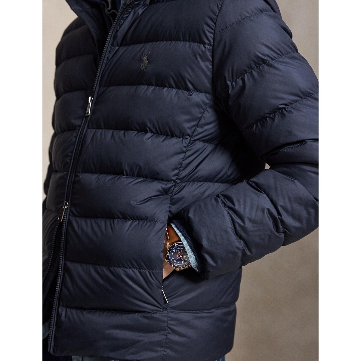 Blusão com gola subida marinho, POLO RALPH LAUREN