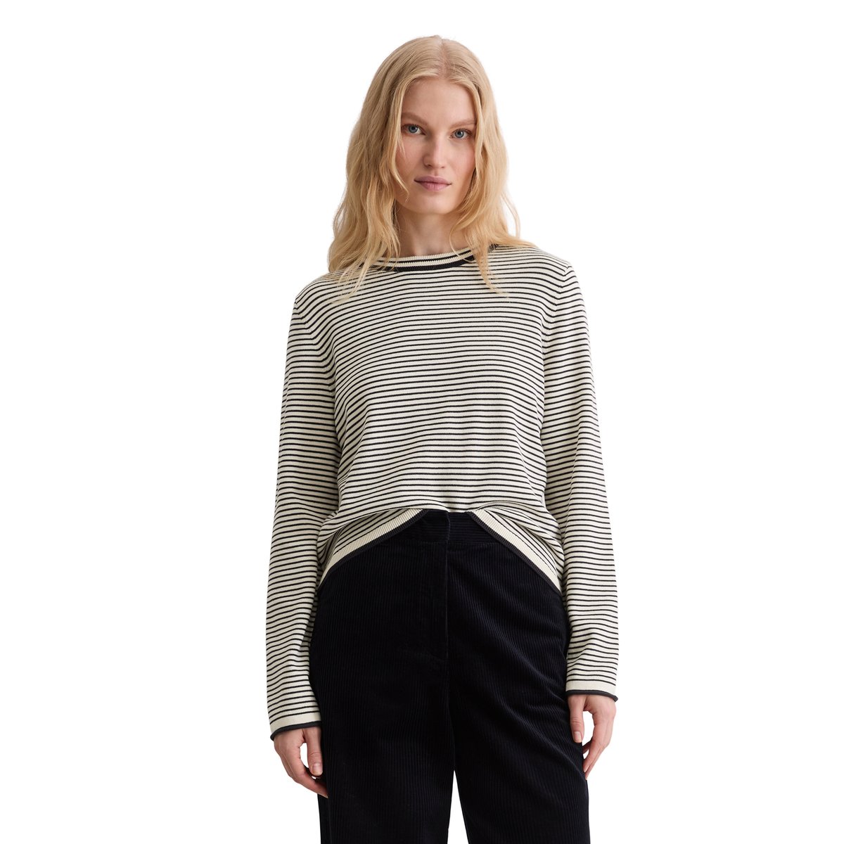 Pull à rayures milleraies regular en pur coton bio blanc naturel, MARC O'POLO