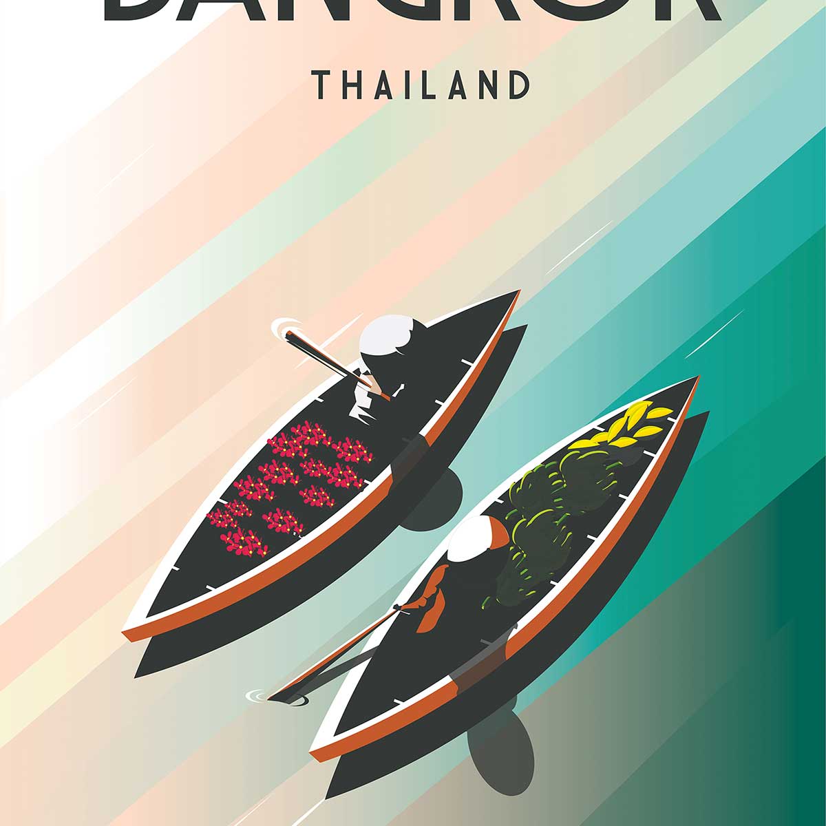 Affiche ville voyage Bangkok Thailand affiche + cadre en bois - noir, HEXOA