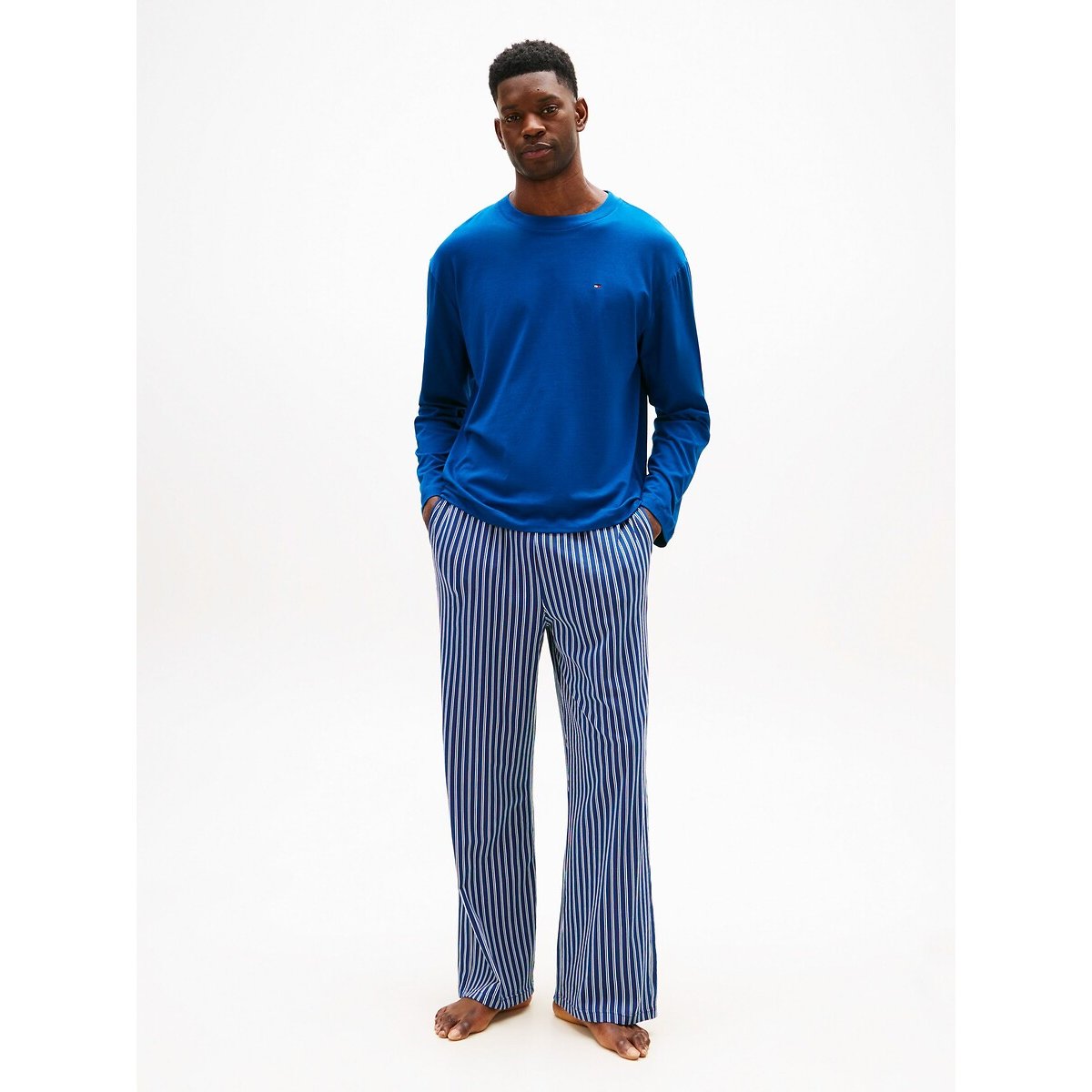 Pyjama long en jersey de coton bleu, TOMMY HILFIGER