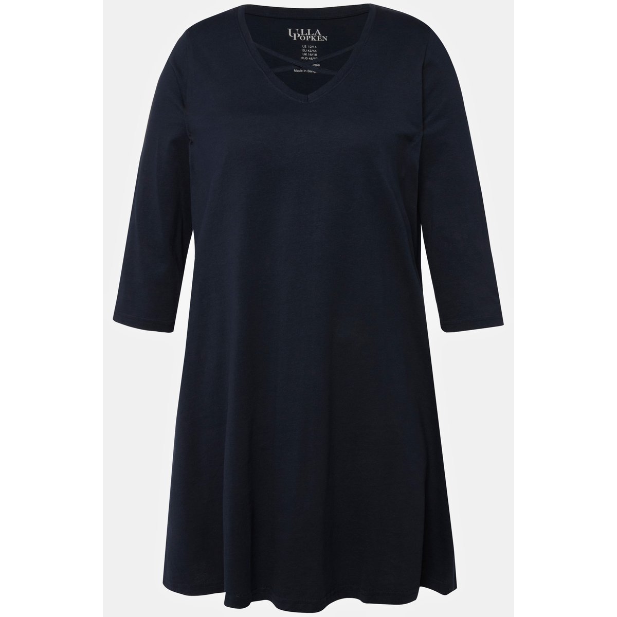 T-shirt long, coupe évasée. Manches 3/4 marine, ULLA POPKEN