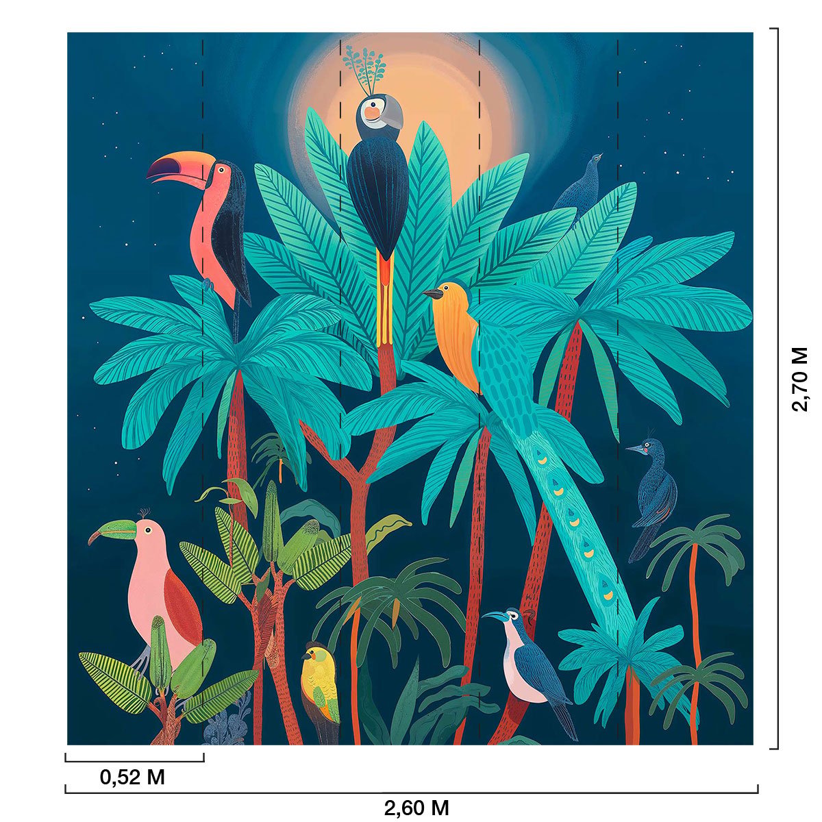 Papier peint Oiseaux Tropicaux au Sommet multicolore, HEXOA