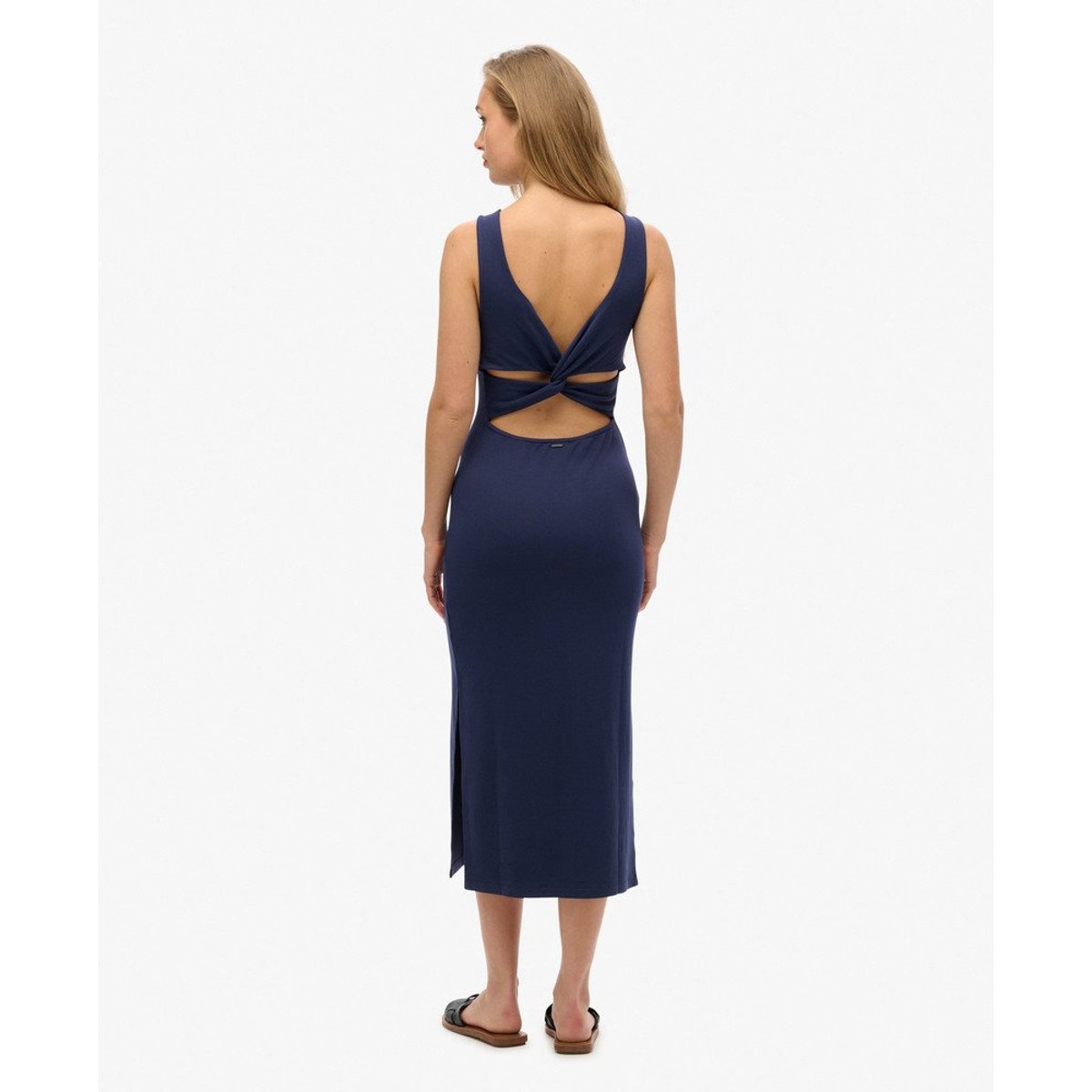 Robe mi-longue en jersey à dos torsadé bleu marine atlantique, SUPERDRY