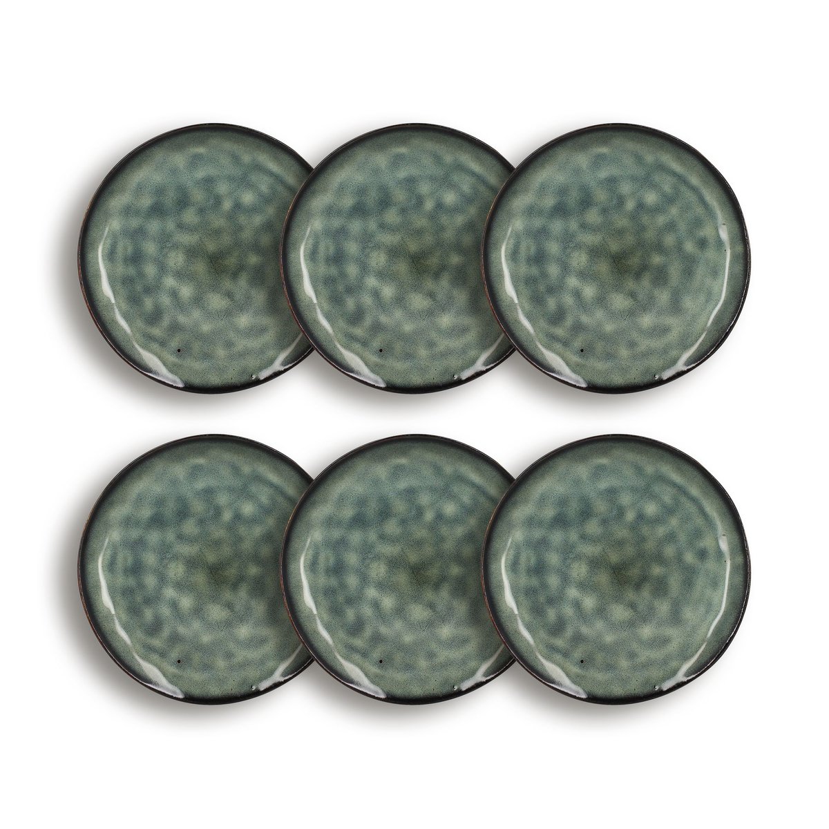 Lot de 6 assiettes à dessert en grès 20,5cm, GRENADA vert, OGO LIVING
