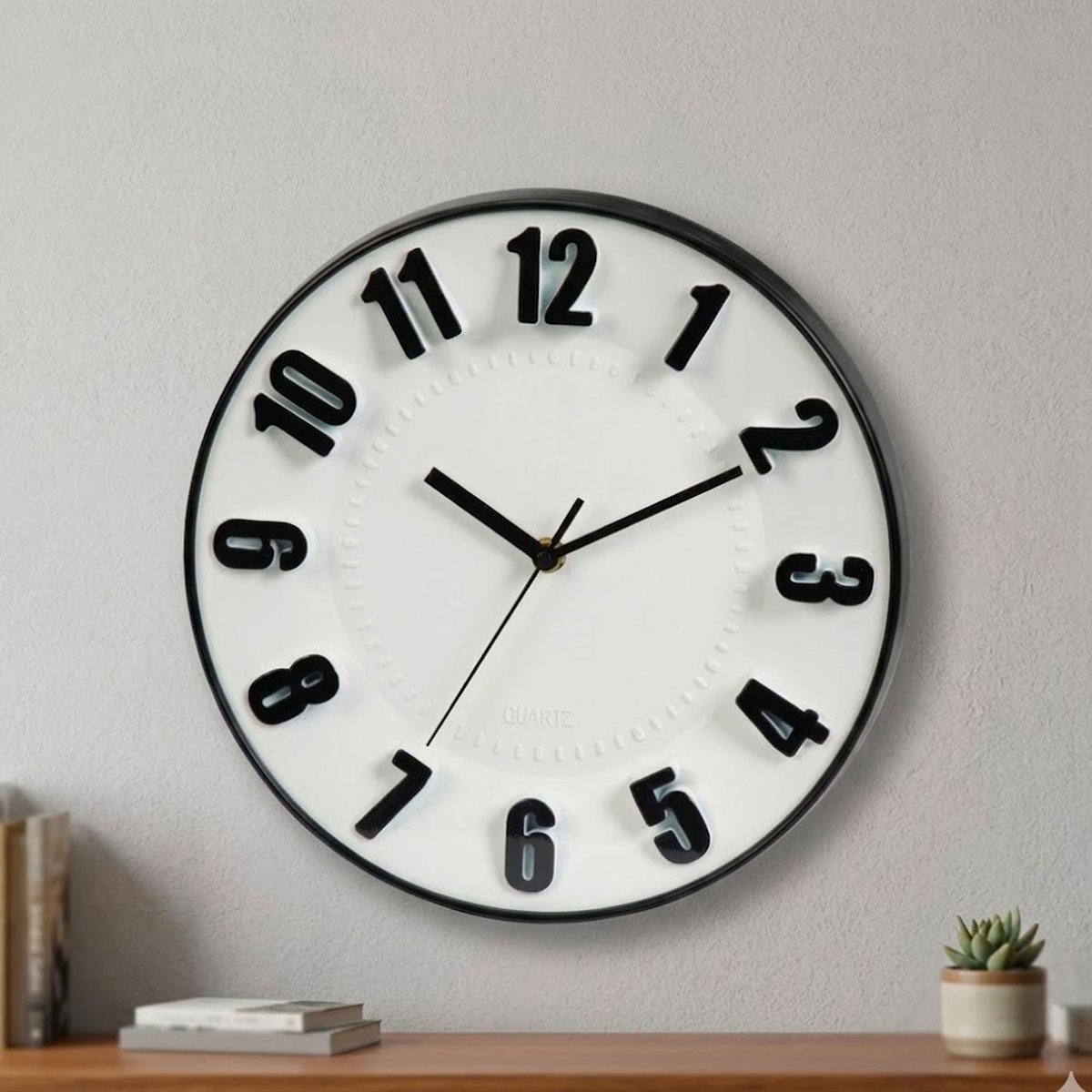 Horloge murale ronde noire et blanche 30x30x4.5cm beige, WADIGA