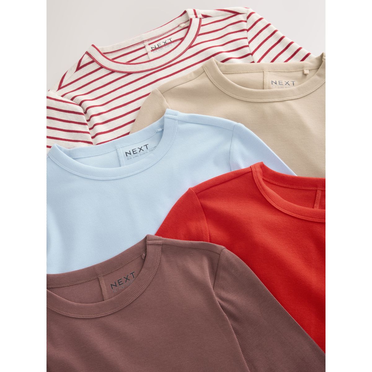 T-shirt côtelé à manches longues, lot de 5 multicolore/rayé, NEXT