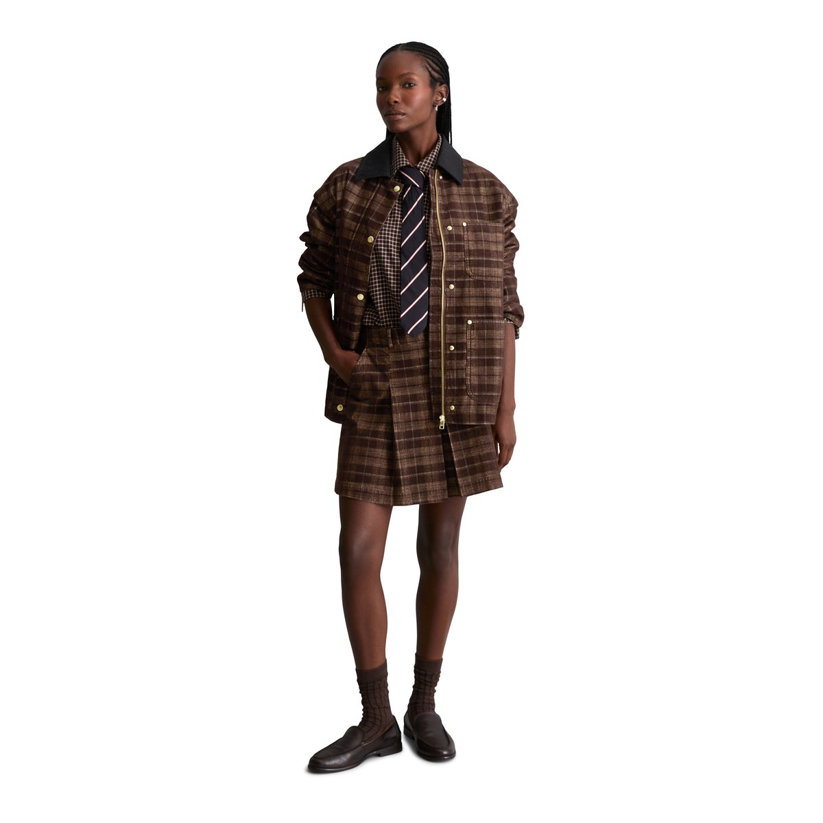 Veste de ferme en velours côtelé à carreaux, coupe régulière en pur coton biologique marron, MARC O’POLO DENIM